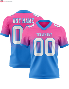 Maillot de football de mode authentique en maille rose blanc-bleu clair personnalisée motif solide respirant manches courtes imprimé techniques - Product Image 2
