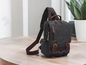 Bolso de Pecho de Lona y Cuero Genuino de Moda, Bolso Cruzado de Viaje, Bolso de Uso Diario con Cremallera, Modelo CSB-0051 - Product Image 3