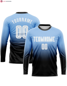 Custom <b>Light</b> Blue White-Navy Heat-Transfer Printed 100% Polyester Quick Dry All Seasons Long Sleeve Fade Fashion Soccer Uniform - Product Image 4