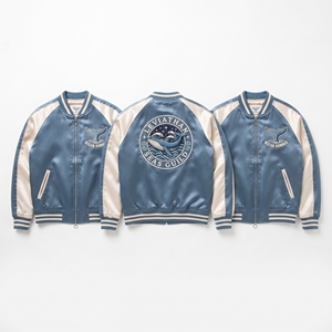 Blouson Bomber en Satin Brodé Telescopique Argenté Marine pour Homme, Veste de Baseball à Fermeture Éclair Frontale, Vêtement d'extérieur, Vente en Gros Directe Usine - Product Image 4