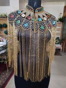 เสื้อคลุมปอนโชวินเทจสีทองวิบวับ ประดับลูกปัด ปักมือ แต่งพู่ แขนทรงปีกค้างคาว ไซส์พลัส สำหรับฤดูใบไม้ร่วง ราคาดี - Product Image 5