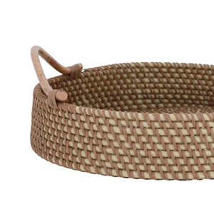 Plateau de service rond chic en rotin MOP, plateau en rotin écologique avec base en nacre pour la décoration de table basse, fabriqué au Vietnam - Product Image 3