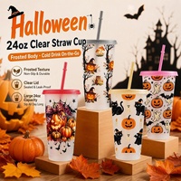 Gobelet en plastique Halloween 24oz avec couvercle et paille, sans BPA, réutilisable, design tête de mort, personnalisable avec logo, pour fêtes, vente en gros