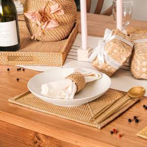 Viettimecraft 2026 Trending Rectangle <b>Rattan</b> <b>Placemat</b> Set 10mm Thick Wicker Mat Pad for Kitchen Decoration Wholesale Carton - Product Image 2