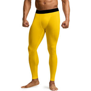 Nouveau Design Original automne solide taille élastique entraînement Compression pantalon de course couleur jaune 100% Polyester unisexe - Product Image 3