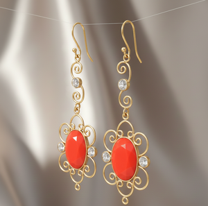 Pendientes de Piedras Preciosas Ovaladas de Coral Rojo de 10 GM |   Coral 13x18 |   Joyería de Diseño en Plata de Ley 925 Chapada en Oro de 18K - Product Image 6