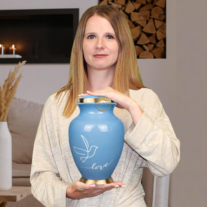 AYAANS-Urna de cremación azul hecha a mano para cenizas humanas con tapa de seguridad y embudo, diseño de Paloma conmemorativa de tamaño adulto - Product Image 4