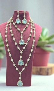 Stunning Best Quality Gold Plated Moissanite Kundan <b>Necklace</b> <b>Set</b> <b>Indian</b> Wedding Party Wear Collection Jewelry for Women - Product Image 4