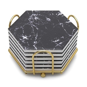 White Marble Tea <b>Coaster</b> Set Hexagonal Shape Decorative Marble <b>Coaster</b> With Holder Coffee Beer Mug Wine Cup <b>Coasters</b> - Product Image 3