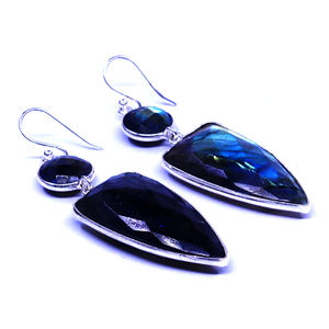 Conjunto de pendientes de gota clásicos de Plata de Ley 925 para mujer, piedras preciosas de labradorita chapadas en oro a la moda, compromiso religioso cristiano - Product Image 2