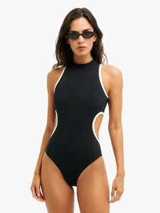 ชุดบอดี้สูทวันพีซคุณภาพสูง ปี 2025 ชุดว่ายน้ำแขนกุดทันสมัยสำหรับผู้หญิง ปรับแต่งได้ ซิปหน้า ชุดว่ายน้ำฤดูร้อน ลายเพสลีย์ ล้างสี - Product Image 5