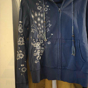 Ropa Deportiva Ecológica Transpirable de Forro Polar con Capucha Bordada en Azul Estilo Cottagecore para Mujer, Impresión Personalizada, Gruesa y Cálida para Invierno - Product Image 4