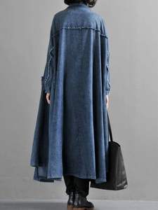 แจ็กเก็ตยีนส์ยาวแขนกุดสำหรับทุกโอกาสซื้อพิเศษเสื้อผ้าเดนิมตัวยาวลำลองทันสมัยทันสมัยเหนือกาลเวลา - Product Image 3