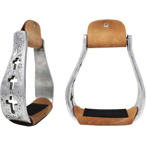 Premium Western Show Horse Saddle Stirrups Ligero Aluminio Cuero Tread Cross Equestrian Riding Gear Barrel Trail Show - Product Image 1