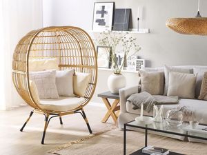 Silla de Mimbre de Ratán Minimalista de Moda, Silla Tipo Papasan Hecha a Mano con Cojín, Funda Tejida Extraíble, para Apartamento, Sala de Estar, Hotel, Patio - Product Image 4