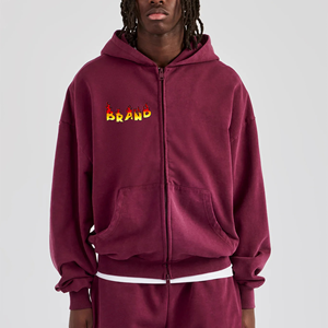 Sudadera con capucha de felpa francesa de alto gramaje, 100% algodón, 350 gramos, con cremallera completa, bordado personalizado, estilo oversize para hombre, ODM - Product Image 4