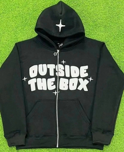 Sweat à capuche de bonne qualité logo personnalisé poids lourd sans ficelle fermeture éclair 100% coton graphique 3d bouffant impression sweats à capuche pour hommes - Product Image 3