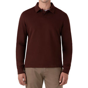 Sweat-shirt polo en boucle premium pour homme, 100% coton, bordure en élasthanne côtelée, coupe décontractée, fermeture à boutons en corne, tricot - Product Image 1