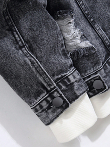 Veste en jean bleue vintage coupe ample personnalisée pour hommes avec col montant et techniques lavées Veste à manches longues pour hommes pour le printemps - Product Image 4