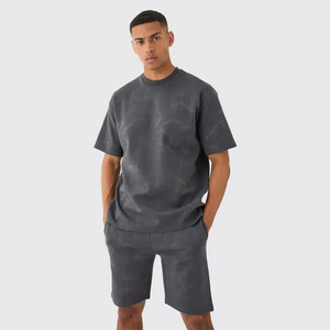 Vente en gros 100% coton ras du cou délavé à l'acide t-shirt hip hop shorts décontractés vintage soleil délavé shorts premium ensembles logo personnalisé costumes - Product Image 1
