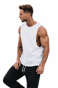 Débardeur de sport sans manches pour homme |   Débardeur en tissu délavé à l'acide, coupé et cousu |   Coton tricoté respirant |   Logo personnalisé imprimé OEM vierge - Product Image 2