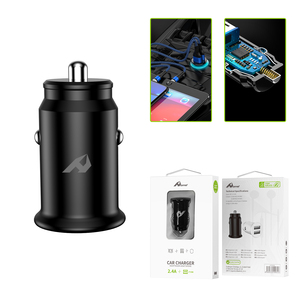 Profitez de l'adaptateur de chargeur de voiture noir 2 ports USB 5V/2.4A pour la connexion de prise de véhicule 12-24V chargeur multifonction allume-cigare - Product Image 2