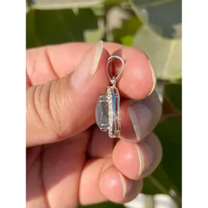 925 <b>Silver</b> Pear Labradorite <b>Necklace</b> with Bezel Setting Inlay Technology - Product Image 4