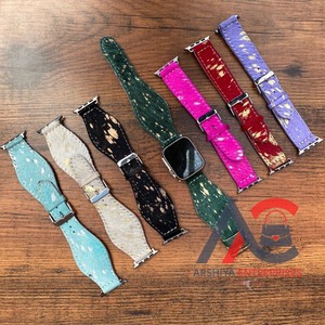 Correa de reloj de cuero de vaca hecha a mano, correa de reloj inteligente de cuero genuino metálico, correas de reloj personalizadas para mujeres occidentales - Product Image 1