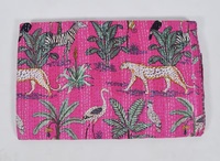 Couette Kantha à imprimé jungle faite à la main en Inde - Utilisation hôtelière et domestique - Hiver - 100% coton biologique - Toutes saisons - Tailles Twin/Queen/King