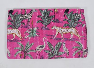 Indian Handmade Jungle Print Kantha <b>Quilt</b>-Hotel Use Organic 100% Cotton All-Season Twin/Queen/King Sizes - Product Image 5
