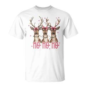 Camiseta navideña Ho Ho Ho Reindeer para mujer, manga corta, cuello redondo, diseño navideño - Product Image 1