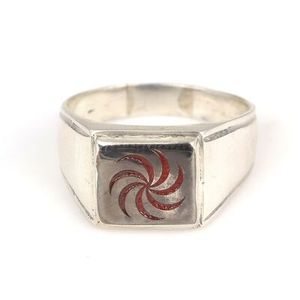 Anillo Cuadrado de Plata de Ley 925 con Esmalte, Diamante de Corte Asscher, Patrón Geométrico, Engaste de Bisel, Rodio, para Uso Diario - Product Image 4