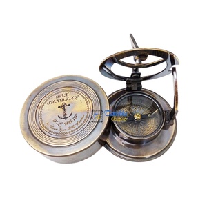 Antique Brass Sundial <b>Compass</b> With Wooden Box <b>Vintage</b> Maritime Navigation Instrument - Product Image 5