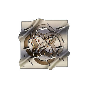 Beige Silk Crepe Satin Square Scarf with Geometric Pattern - Product Image 1