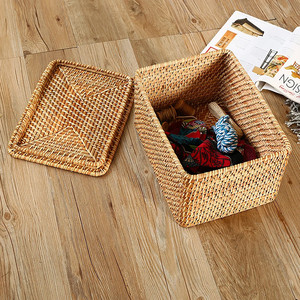 Customizable Rustic Woven <b>Rattan</b> <b>Storage</b> <b>Basket</b> with Lid for Organization - Product Image 2