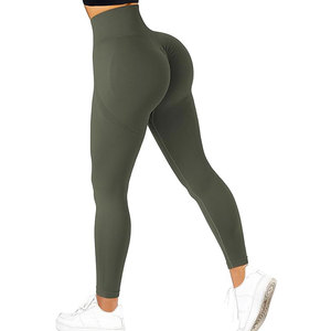 Leggings de yoga élastiques taille haute pour femme, pantalon de sport long, vêtements de sport pour femme, leggings longs froncés à l'arrière en promotion - Product Image 1