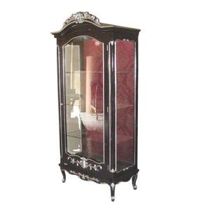 Vitrina de Estilo Provincial Francés, Tapizada en Tela Barroca, Madera Maciza, Reproducción Antigua, Vitrina Independiente con Respaldo - Product Image 5