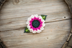 Ethnic Sunflower beaded <b>barrette</b>, Indigenous <b>hair</b> clip, Mayan <b>hair</b> accessory, beaded flowers, Big beaded <b>hair</b> <b>barrette</b> - Product Image 2