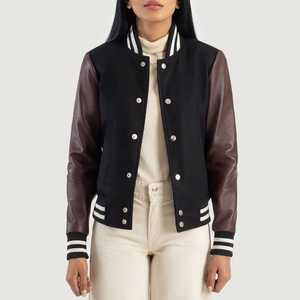 Vente chaude Personnalisé Marron Femmes Hybrid Varsity Veste Baseball Veste Pour Femmes Crop Laine Et Letterman Veste Pour Femmes - Product Image 5