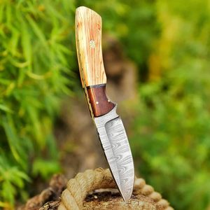 Couteau de chasse artisanal en acier Damas, lame fixe, manche en bois pleine longueur, couteau de camping extérieur, étui en cuir, vente en gros OEM - Product Image 3