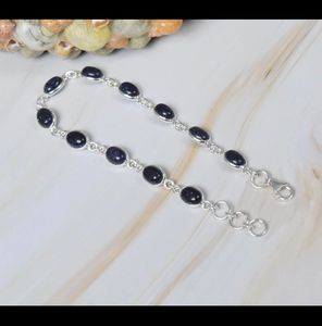 Bracelet en argent sterling 925 fait à la main pour femmes, pierre de soleil ovale noire naturelle, bijoux tendance pour les fêtes, 10-12g - Product Image 3