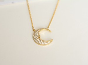 Moonface Colgante Collar Crescent Moon Phase Collar 925 Plata DE LEY 14K Chapado en oro - Product Image 5