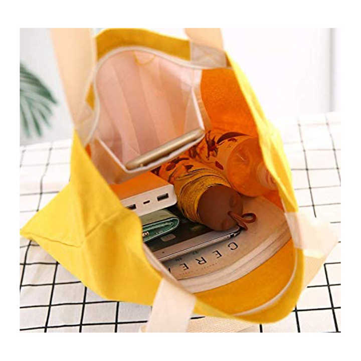 Wholesale Durable Eco Friendly Simple Shopping Canvas Tote Bag Yellow with Your Own Logo Design Printed Cotton Tote Bag