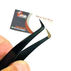 Pinzas de extensión de pestañas delgadas de 90 grados con logotipo personalizado, pinzas de pestañas puntiagudas con punta de nano fibra de acero inoxidable y plasma negro - Product Image 5