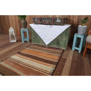 พรมตุรกีขนาดเล็ก 2.8x4 ฟุต พรมวินเทจ พรมลายเรขาคณิตสีส้มคิลิม - Product Image 5