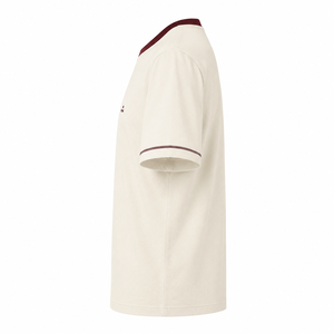 Camiseta de Algodón Crema al por Mayor con Cuello Redondo y Contraste Borgoña, Bordado Minimalista, Ropa Casual Personalizada para Hombre - Product Image 5