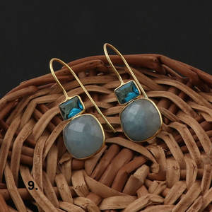 Boucles d'oreilles en argent sterling 925 naturel grenat aigue-marine forme ronde plaqué or accessoire de mariage et anniversaire cadeau de fête des mères - Product Image 2