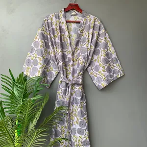 Roupão de noiva de algodão, roupão de dama de honra kimono com estampa floral, bloco de mão