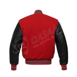 Logotipo personalizado Impreso 100%-Cachemira Lana-Cuerpo y Mangas de cuero de vaca genuino Rojo-Color Negro-Letterman Varsity Chaquetas - Product Image 3