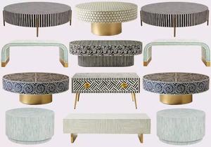 Table de centre de café en incrustation d'os au design géométrique Mobilier indien fait à la main pour le salon Table d'appoint moderne - Product Image 4